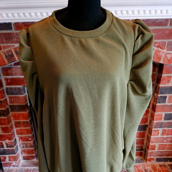 Unknown Brand, Army Green Blouse with Puffy Sleeves. Very Soft and Light. 2X - Picture 1 of 5